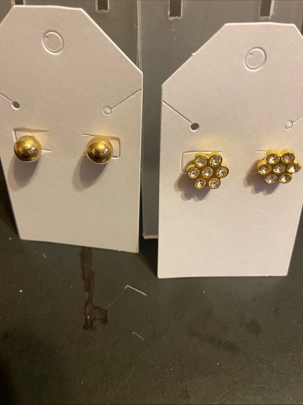 Gold Crystal Flower and Gold Ball Stud Earring Set